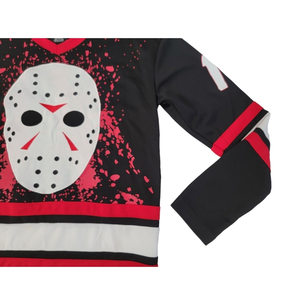 Friday the 13th Jason Voorhees Hockey Jersey Men's Size XS Shirt Black & Red - Picture 6 of 10